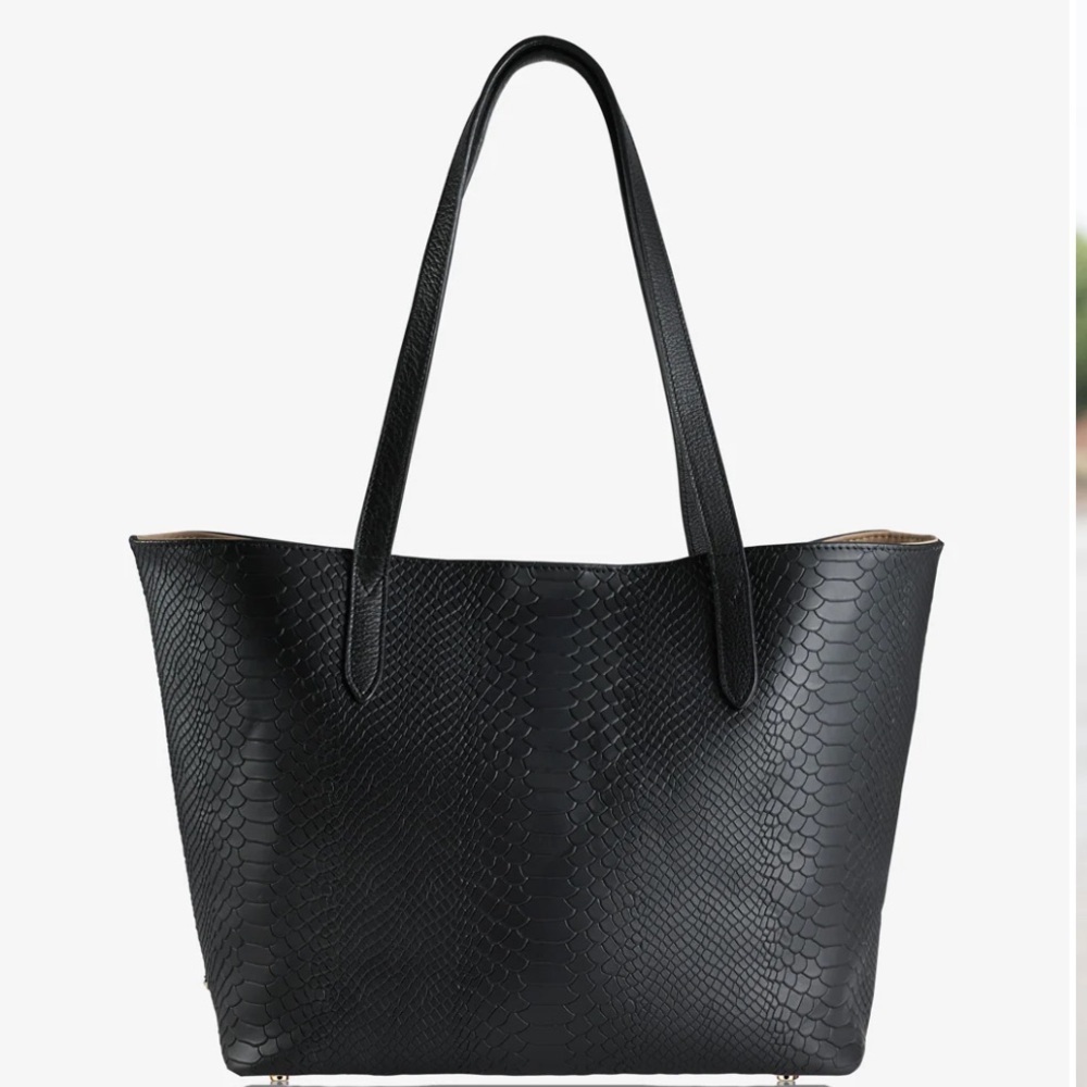 NEW GIGI NEW YORK TEDDIE LEATHER PYTHON EMBOSSED BLACK TOTE
